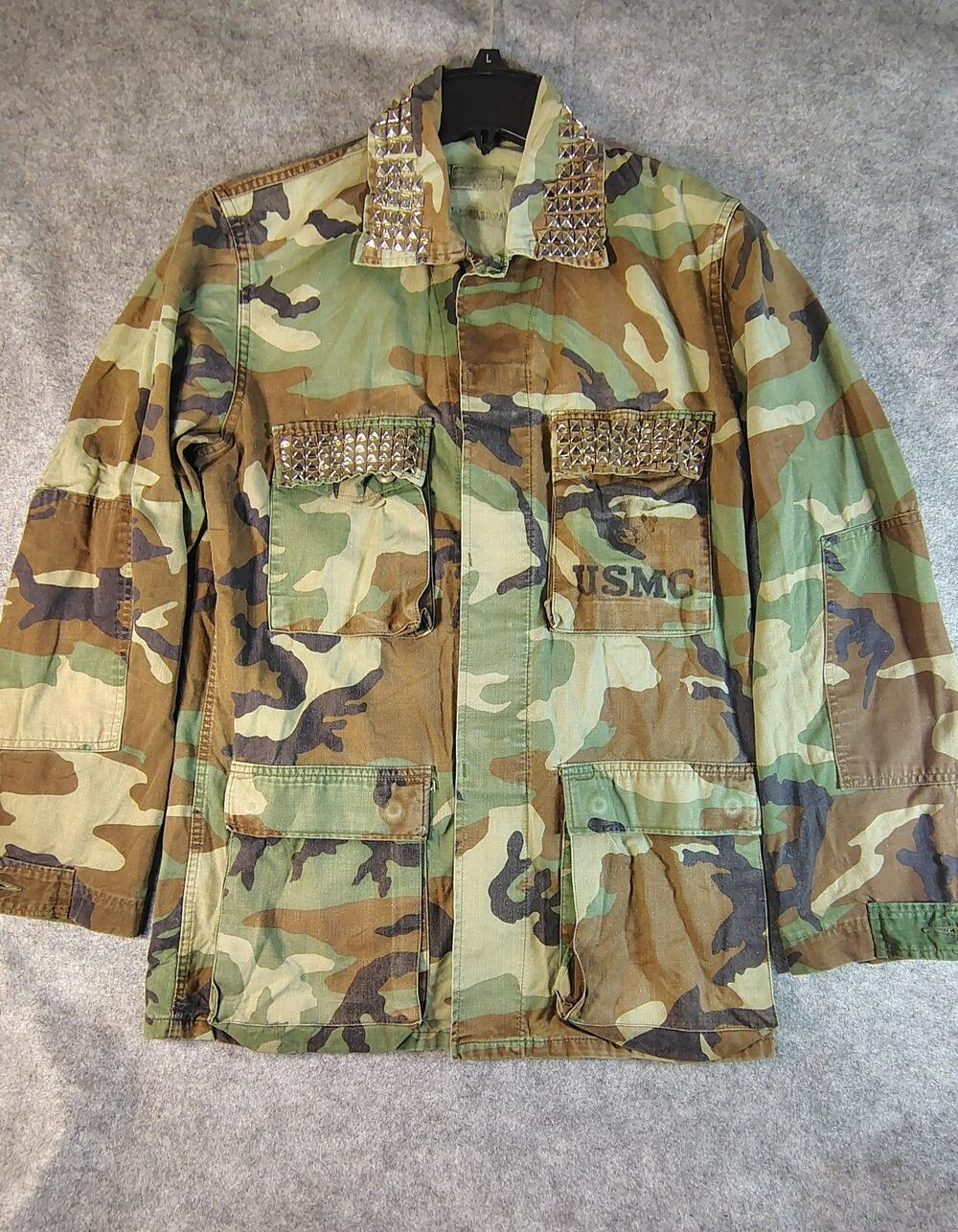 Vintage USMC Woodland Camo Jacket Metal Studs Size M